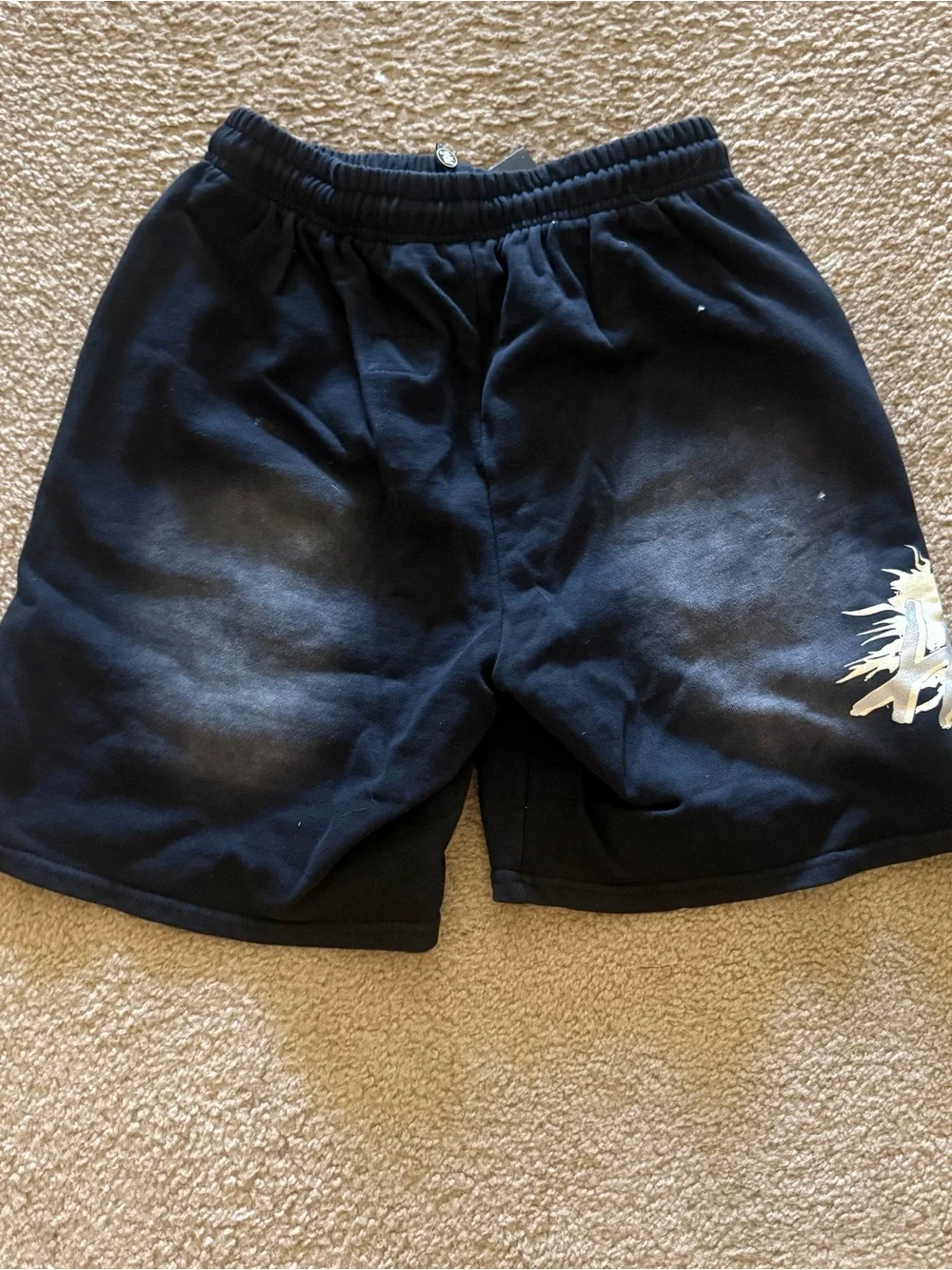 Hellstar Black Graphic Athletic Shorts with Cream Accents M